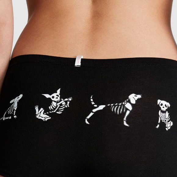 VS L HALLOWEEN PINK Cotton Boyshort Panty Skeleton Dogs Pups Animals NWT - Picture 5 of 9